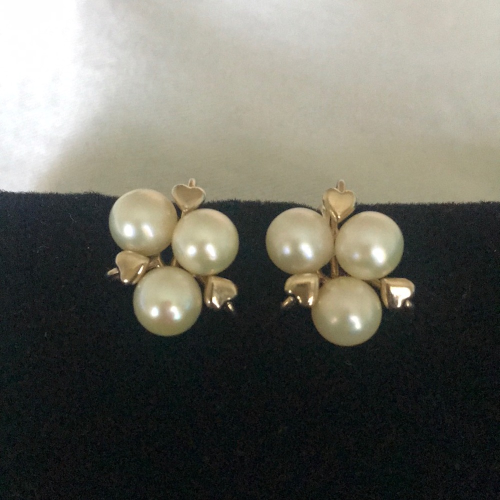 Vintage 14KTGF Heart & Faux Pearl Screw on Earring